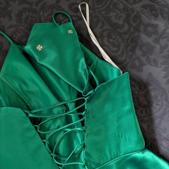Brand-New! Deep Sea Green Satin Dress - Size 4, Betsy & Adam A-Line, Prom Formal - Picture 6 of 14